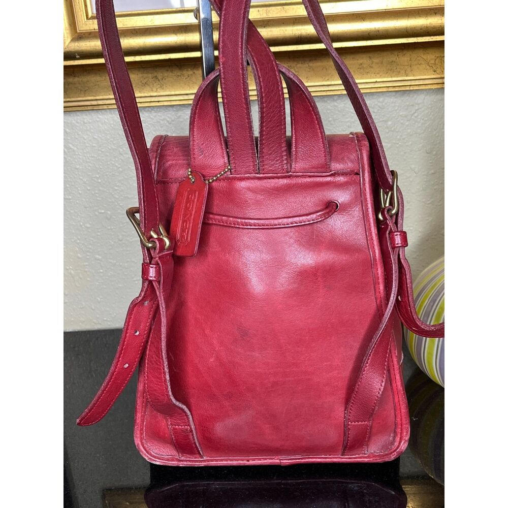 Coach Red Leather Mini Backpack #9960 Kiss Lock Closure with Drawstring - Picture 2 of 11